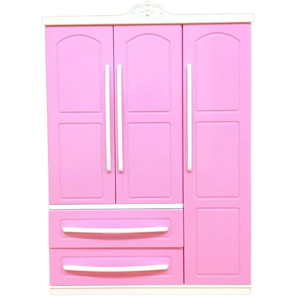 Rosa Kleiderschrank für Miniaturpuppen – Eleganter Organizer für Kleidung und Accessoires