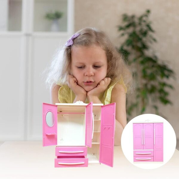 Rosa Kleiderschrank für Miniaturpuppen – Eleganter Organizer für Kleidung und Accessoires