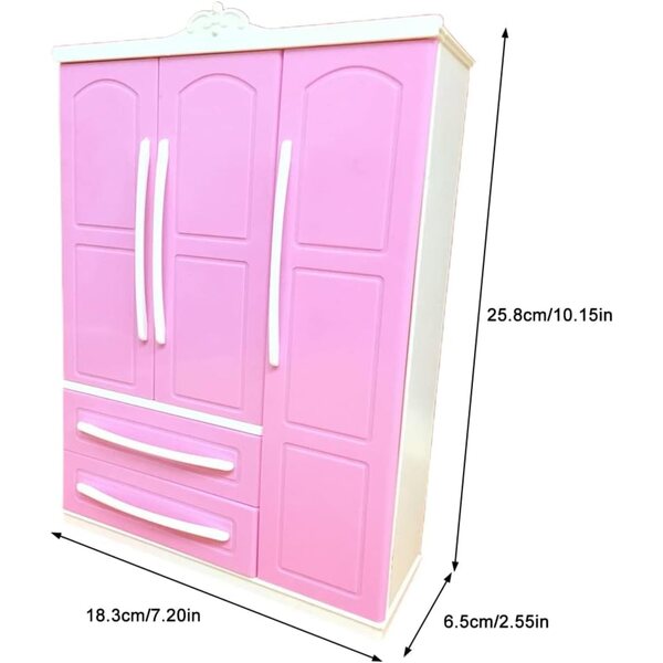Rosa Kleiderschrank für Miniaturpuppen – Eleganter Organizer für Kleidung und Accessoires