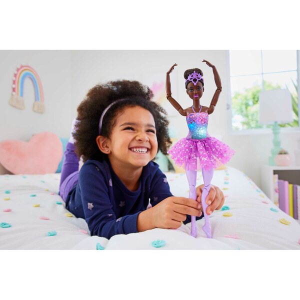 Barbie magische Tänzerin mit Lichtern und lila Rock für Kinder ab 3 Jahren