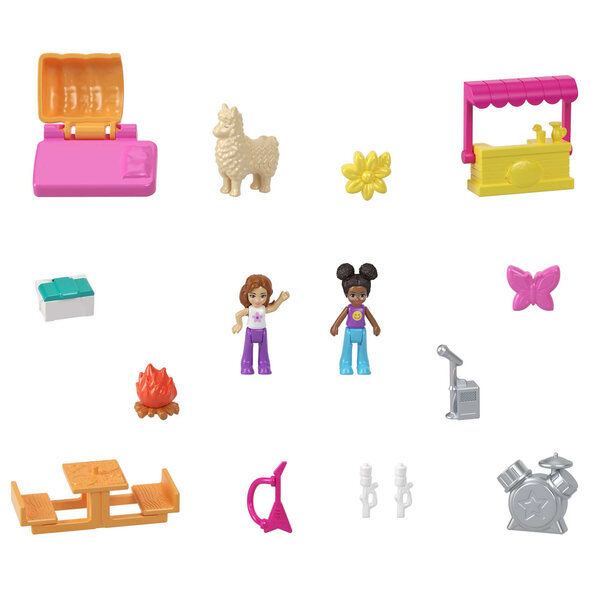 Polly Pocket Camp Adventure Llama Compact – Ensemble de camping avec mini poupées