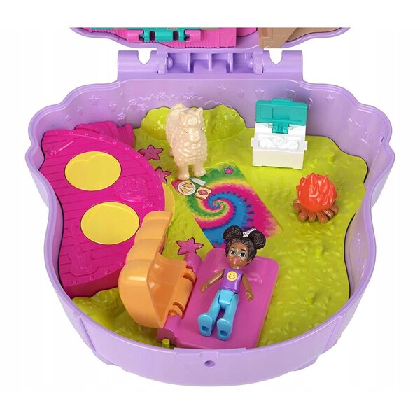 Polly Pocket Camp Adventure Llama Compact – Ensemble de camping avec mini poupées