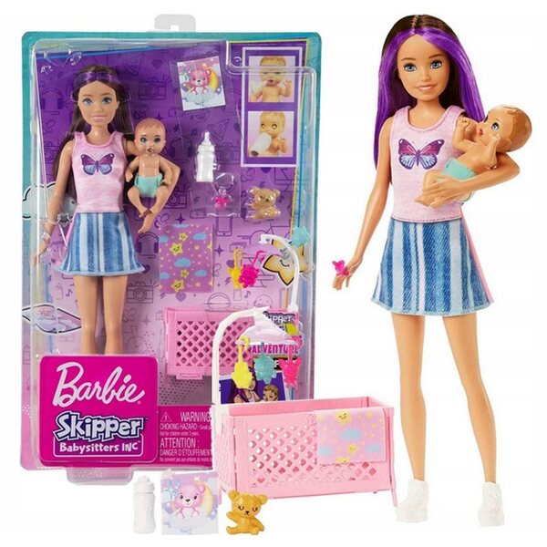 Barbie Skipper Babysitter-Puppe mit Bobas und Zubehör für Kinder ab 3 Jahren