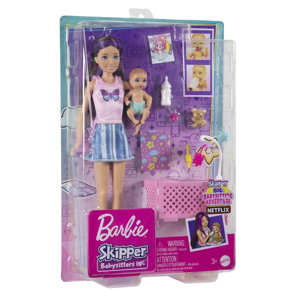 Barbie Skipper Babysitter-Puppe mit Bobas und Zubehör für Kinder ab 3 Jahren