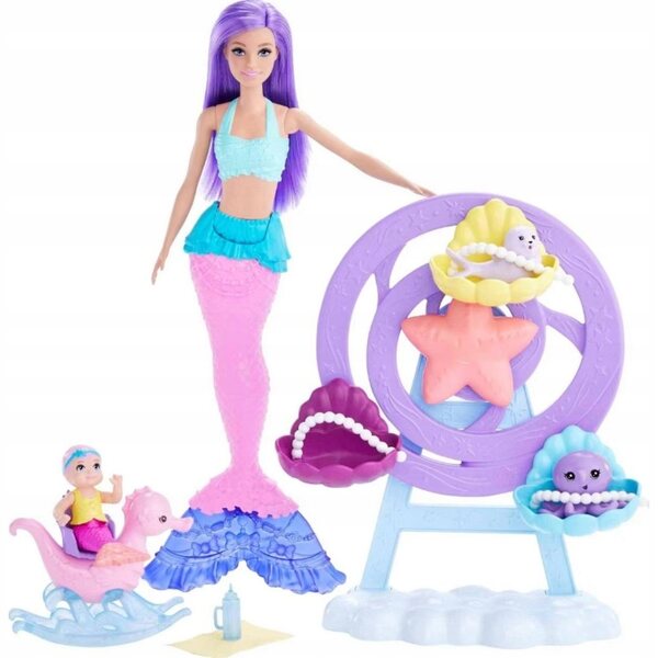 Barbie Dreamtopia Meerjungfrau-Puppenset mit Pflege- und Babyzubehör, 3+