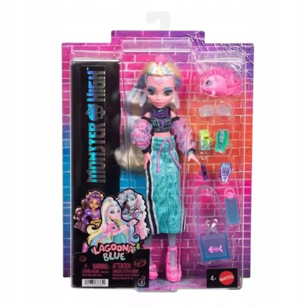 Bambola Monster High Lagoona Blue con piranha Neptuna e 7 accessori