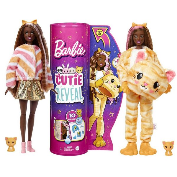 Barbie Cutie Reveal mit Kätzchenkostüm und 10 Überraschungen, Mädchen ab 3 Jahren