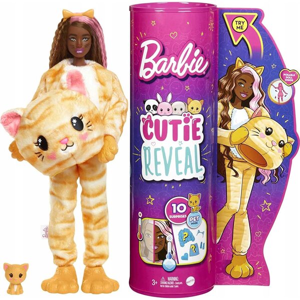 Barbie Cutie Reveal mit Kätzchenkostüm und 10 Überraschungen, Mädchen ab 3 Jahren