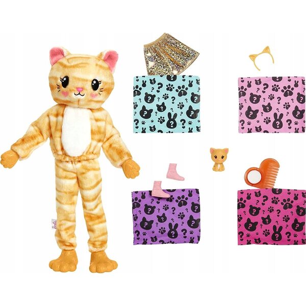 Barbie Cutie Reveal mit Kätzchenkostüm und 10 Überraschungen, Mädchen ab 3 Jahren