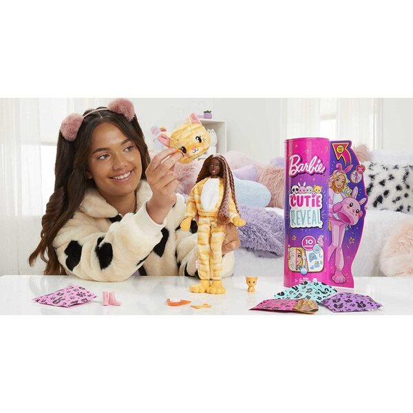 Barbie Cutie Reveal mit Kätzchenkostüm und 10 Überraschungen, Mädchen ab 3 Jahren