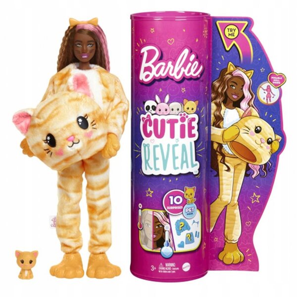 Barbie Cutie Reveal mit Kätzchenkostüm und 10 Überraschungen, Mädchen ab 3 Jahren