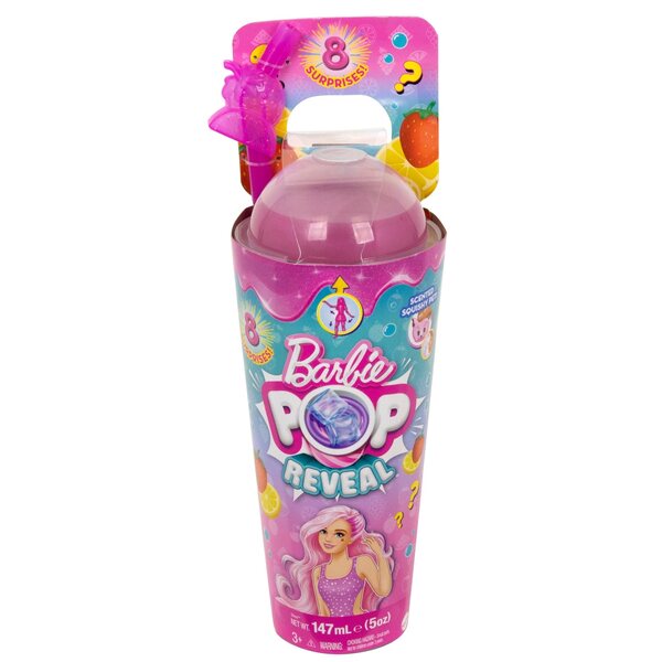 Barbie Pop Reveal Fruit Truskawka-Serie – 29 cm große Puppe mit 8 sensorischen Überraschungen