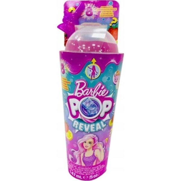 Barbie Pop Reveal Fruit Truskawka-Serie – 29 cm große Puppe mit 8 sensorischen Überraschungen