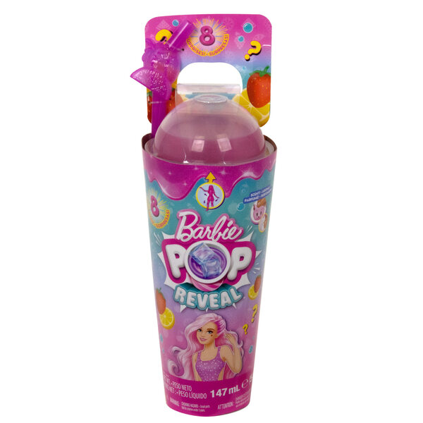 Barbie Pop Reveal Fruit Truskawka-Serie – 29 cm große Puppe mit 8 sensorischen Überraschungen
