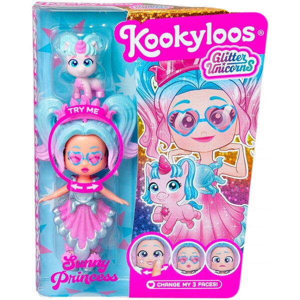 Kookyloos Glitter Unicorns Sunny Princess: Bambola con Unicorno e Accessori Scambiabili