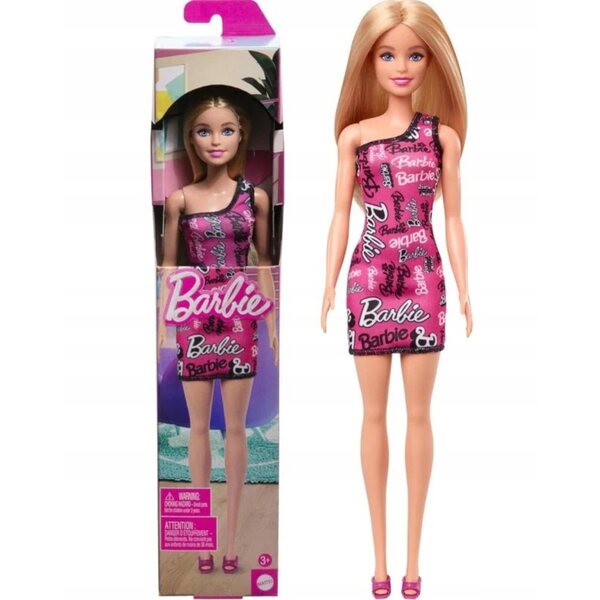 Barbie bambola elegante con lunghi capelli biondi e vestito rosa alla moda HRH07