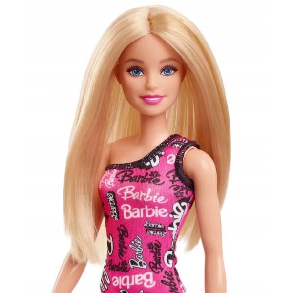 Barbie bambola elegante con lunghi capelli biondi e vestito rosa alla moda HRH07