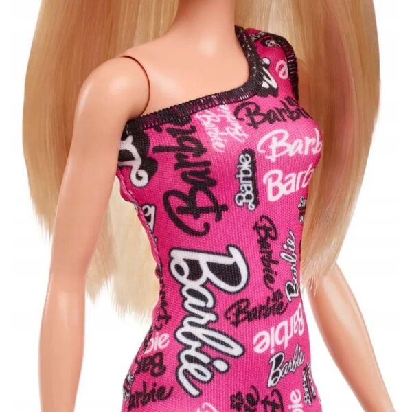 Barbie bambola elegante con lunghi capelli biondi e vestito rosa alla moda HRH07