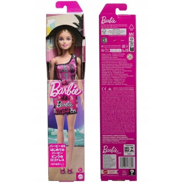 Barbie bambola elegante con lunghi capelli biondi e vestito rosa alla moda HRH07