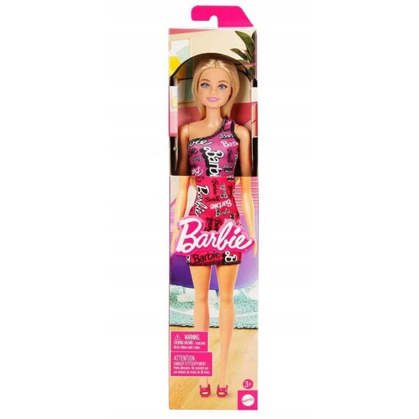 Barbie bambola elegante con lunghi capelli biondi e vestito rosa alla moda HRH07