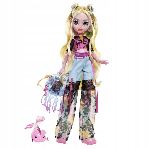 Monster High Lagoona Blue 29 cm con accessori e pirania Neptuna, bambola moda Y2K