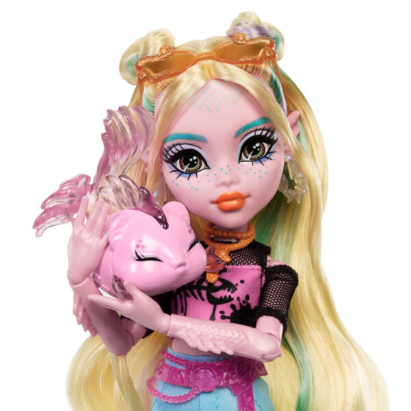 Monster High Lagoona Blue 29 cm con accessori e pirania Neptuna, bambola moda Y2K