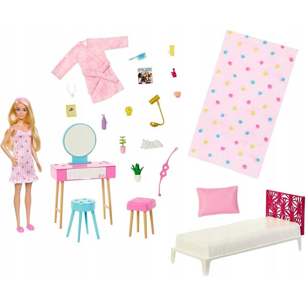 Barbie Wohn- und Schlafzimmer-Set mit Puppe und Zubehör Mattel 3+