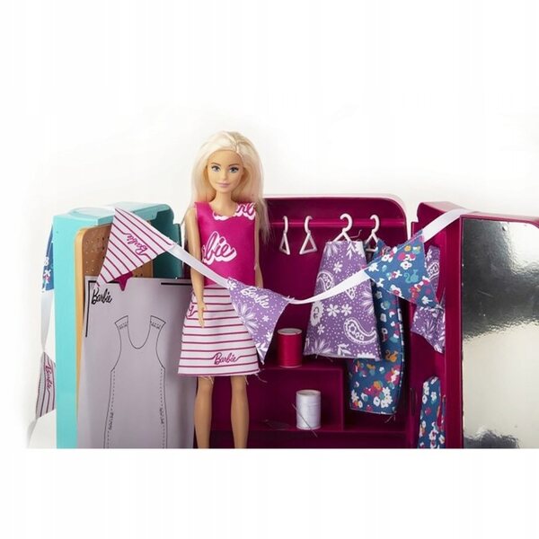 Barbie Garderoba mit Zubehör und Puppe für fantasievolles Spielen für Kinder ab 3 Jahren