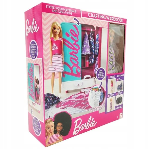 Barbie Garderoba mit Zubehör und Puppe für fantasievolles Spielen für Kinder ab 3 Jahren