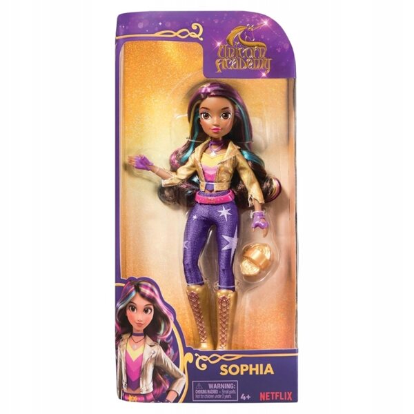 Bambola Sophia Unicorn Academy 24 cm con accessori e 9 punti di movimento