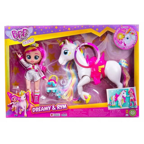 Cry Babies Dreamy mit interaktivem Einhorn und Kleidung – weiche und laute Puppe