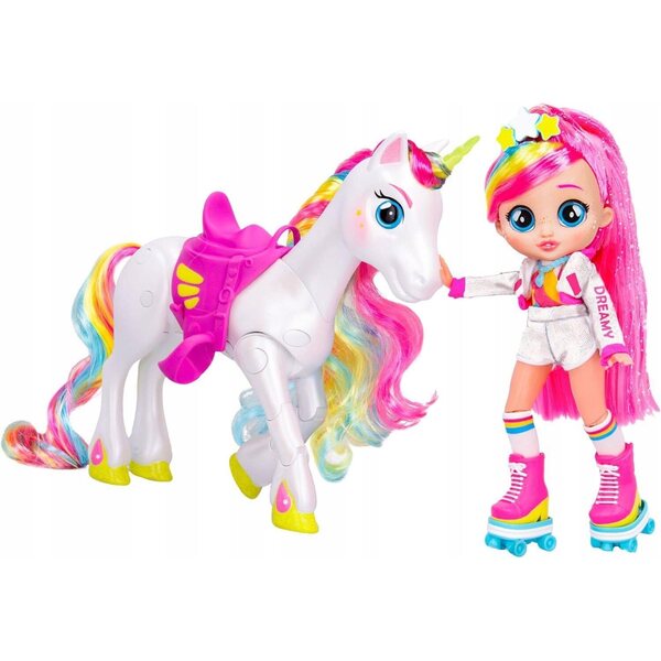 Cry Babies Dreamy mit interaktivem Einhorn und Kleidung – weiche und laute Puppe
