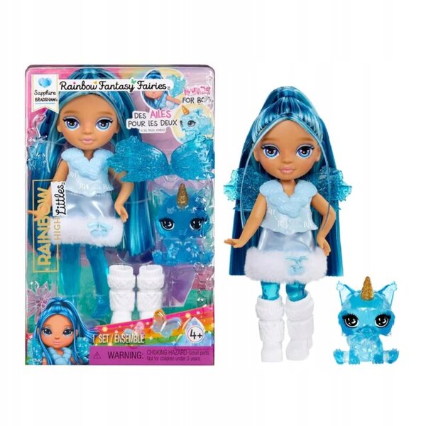 Rainbow High Fantasy Fairies Saphir-Puppe mit Flügeln und blauem magischem Wolf