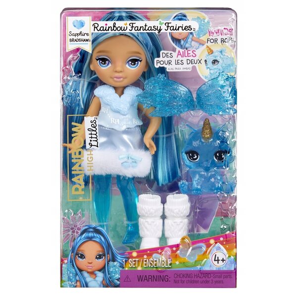 Rainbow High Fantasy Fairies Bambola Sapphire con Ali e Lupo Magico Blu