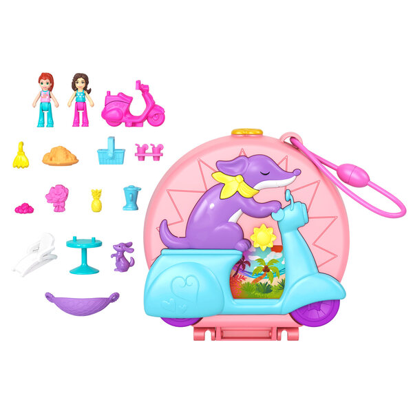 Polly Pocket Skuter pieska - Ensemble compact avec 2 mini poupées et accessoires colorés