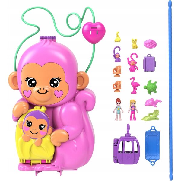 Porte-monnaie compact Polly Pocket Monkey - Ensemble de 2 mini poupées et accessoires