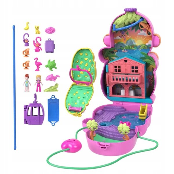 Porte-monnaie compact Polly Pocket Monkey - Ensemble de 2 mini poupées et accessoires