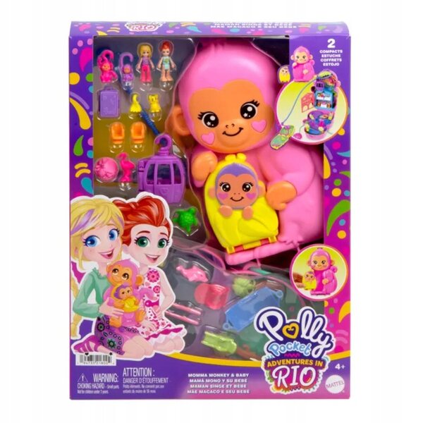 Porte-monnaie compact Polly Pocket Monkey - Ensemble de 2 mini poupées et accessoires