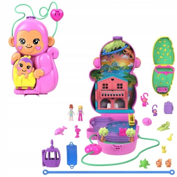 Porte-monnaie compact Polly Pocket Monkey - Ensemble de 2 mini poupées et accessoires