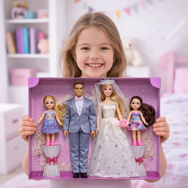 Set di Bambole Famiglia con Sposa e Bambini - Giochi Creativi per Bambini 3+