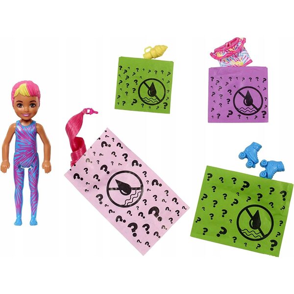 Barbie Chelsea Color Reveal Neon Tie-Dye mit 6 Überraschungen und bunten Haaren
