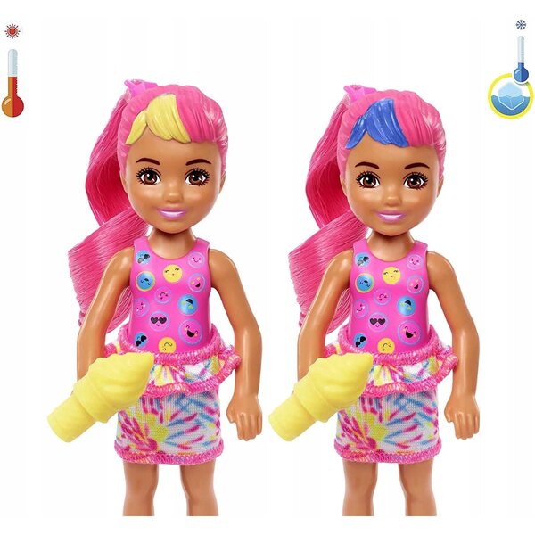 Barbie Chelsea Color Reveal Neon Tie-Dye mit 6 Überraschungen und bunten Haaren
