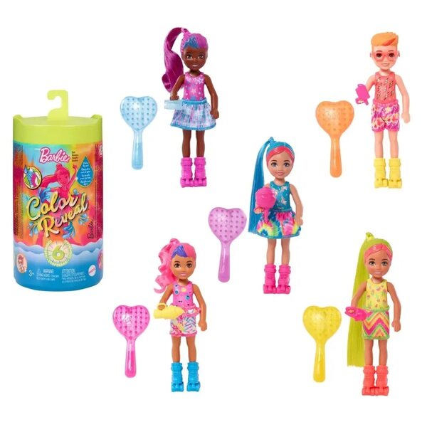 Barbie Chelsea Color Reveal Neon Tie-Dye mit 6 Überraschungen und bunten Haaren