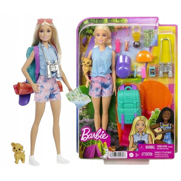 Barbie Malibu Camping mit Zubehör und Welpen für Kinder ab 3 Jahren
