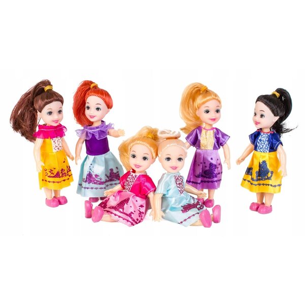 Set mit 6 farbigen Mini-Doris-Kunststoffpuppen mit einer Größe von 12 cm, ideal für Mädchen ab 3 Jahren