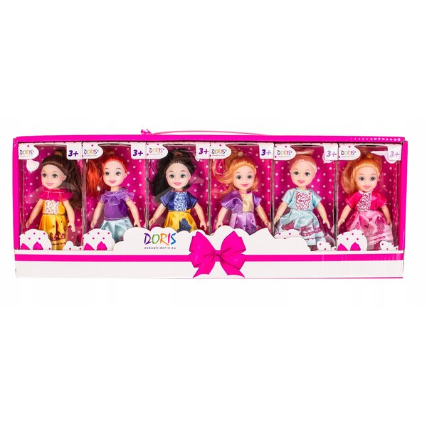 Set 6 mini bambole colorate Doris in plastica da 12 cm, ideale per bambine 3+