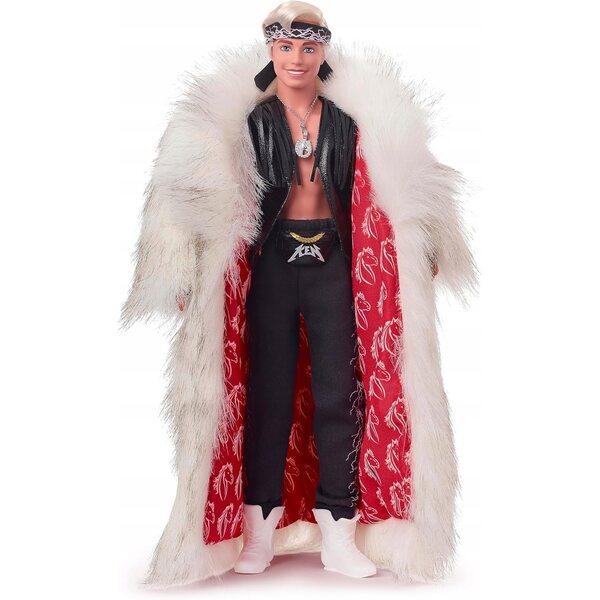Barbie-Filmpuppe Ryan Gosling als Ken mit einem HRF31-Pelzmantel