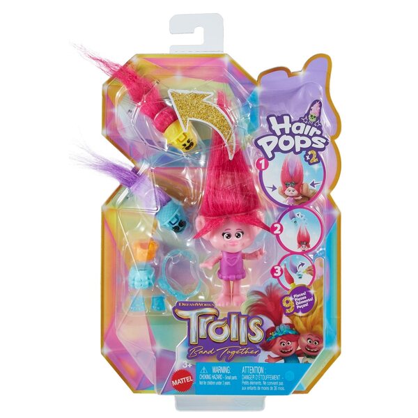 Trolls Hair Pops Poppy - малка кукла със свалящи се аксесоари и дрехи