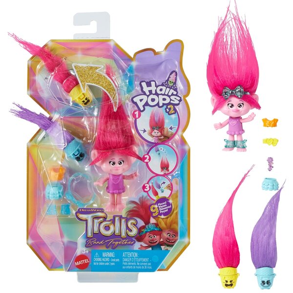 Trolls Hair Pops Poppy - малка кукла със свалящи се аксесоари и дрехи