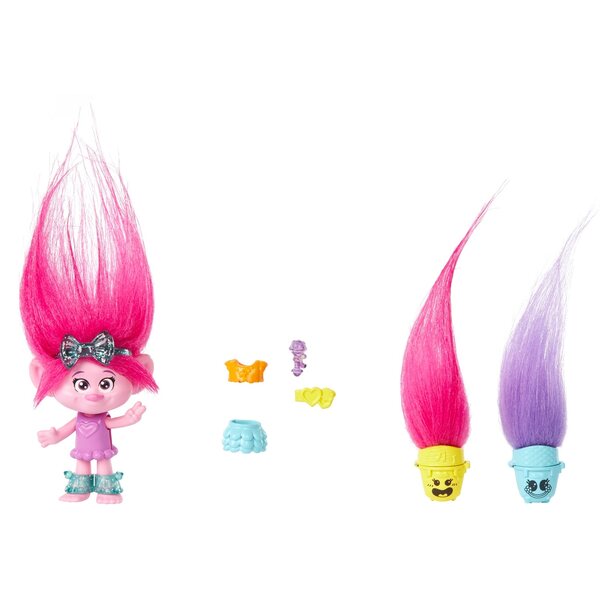 Trolls Hair Pops Poppy - малка кукла със свалящи се аксесоари и дрехи